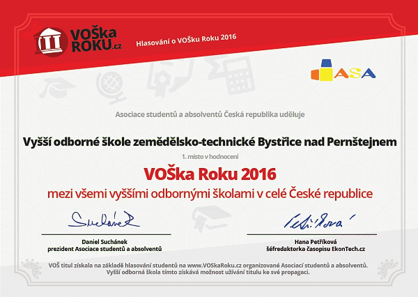 Vyšší odborná škola roku 2016
